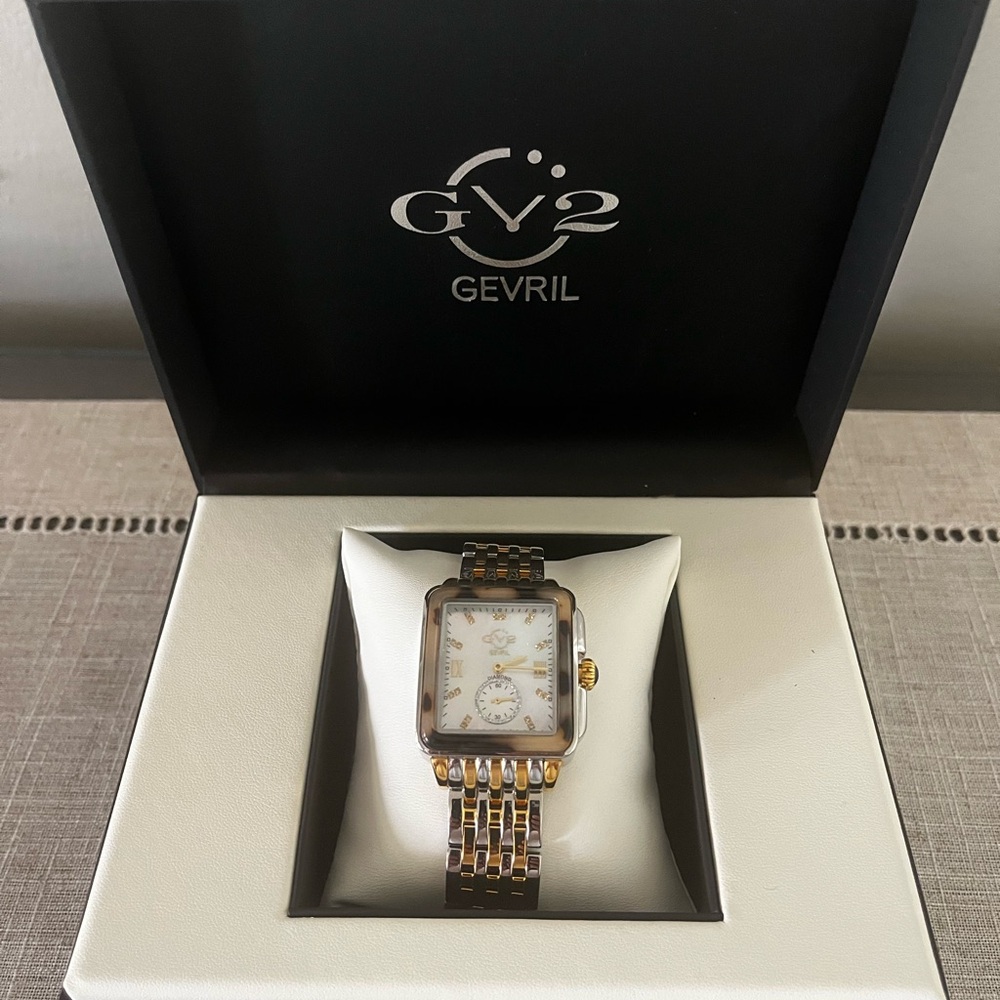 Gevril Women's Gold/Silver Watch with tortoise shell and Mother of Pearl.